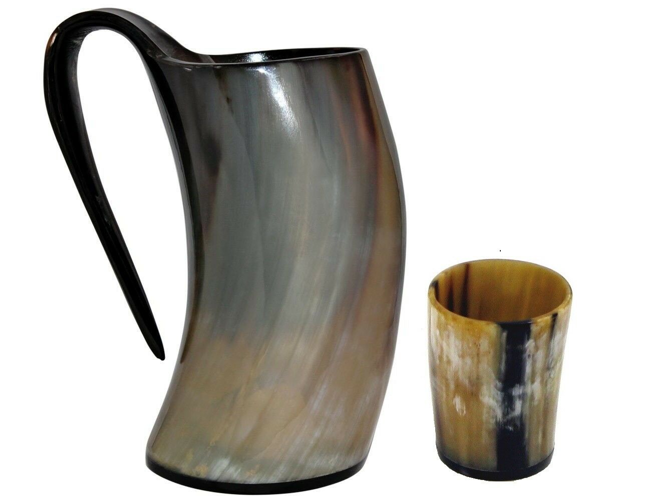 Original Viking Drinking Horn Tankard With Horn Shot Glass Authentic Horn Mug